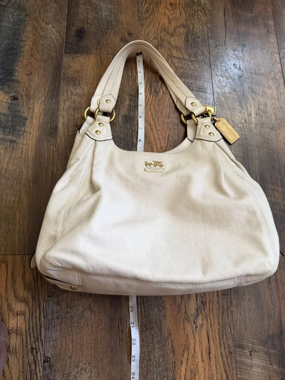 VTG Coach 14336 Madison Maggie Hobo Shoulder bag Gold Tag Ivory Leather Y2K